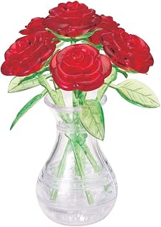 BePuzzled Original 3D Crystal Jigsaw Puzzle - Red Roses in Vase DIY Assembly Brain Teaser, Fun Model Toy Gift Flower Decoration for Adults & Kids Age 12 and Up, 44 Pieces (Level 2)