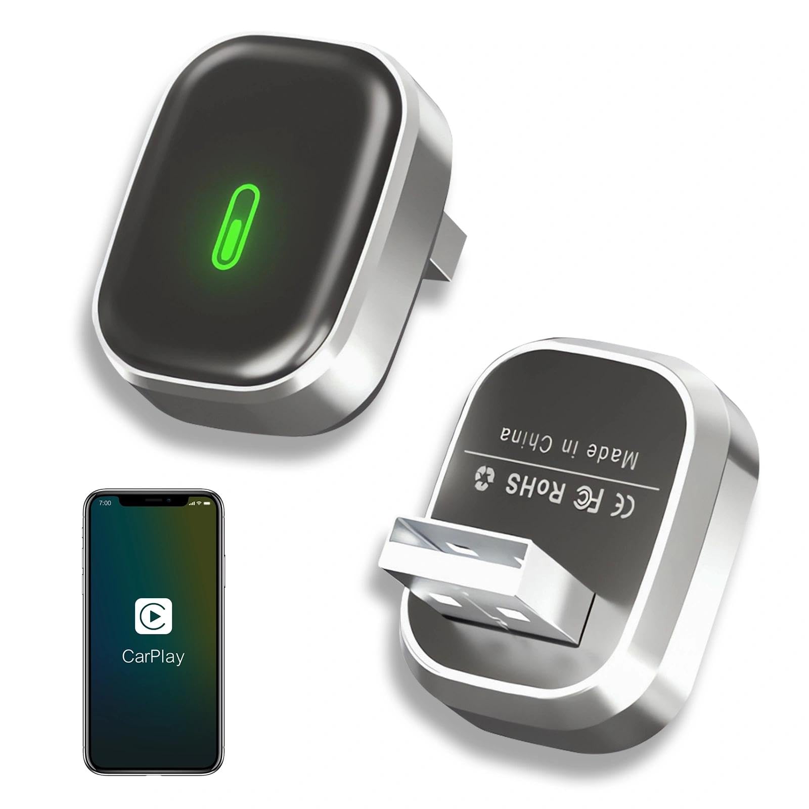 Adattatore CarPlay Wireless Mini, Connettore USB Plug e Play per Auto, Converte con Facilità CarPlay Cablato in Wireless, Compatibile con iPhone iOS 10+ e Android Auto, Reconnessione Automatica