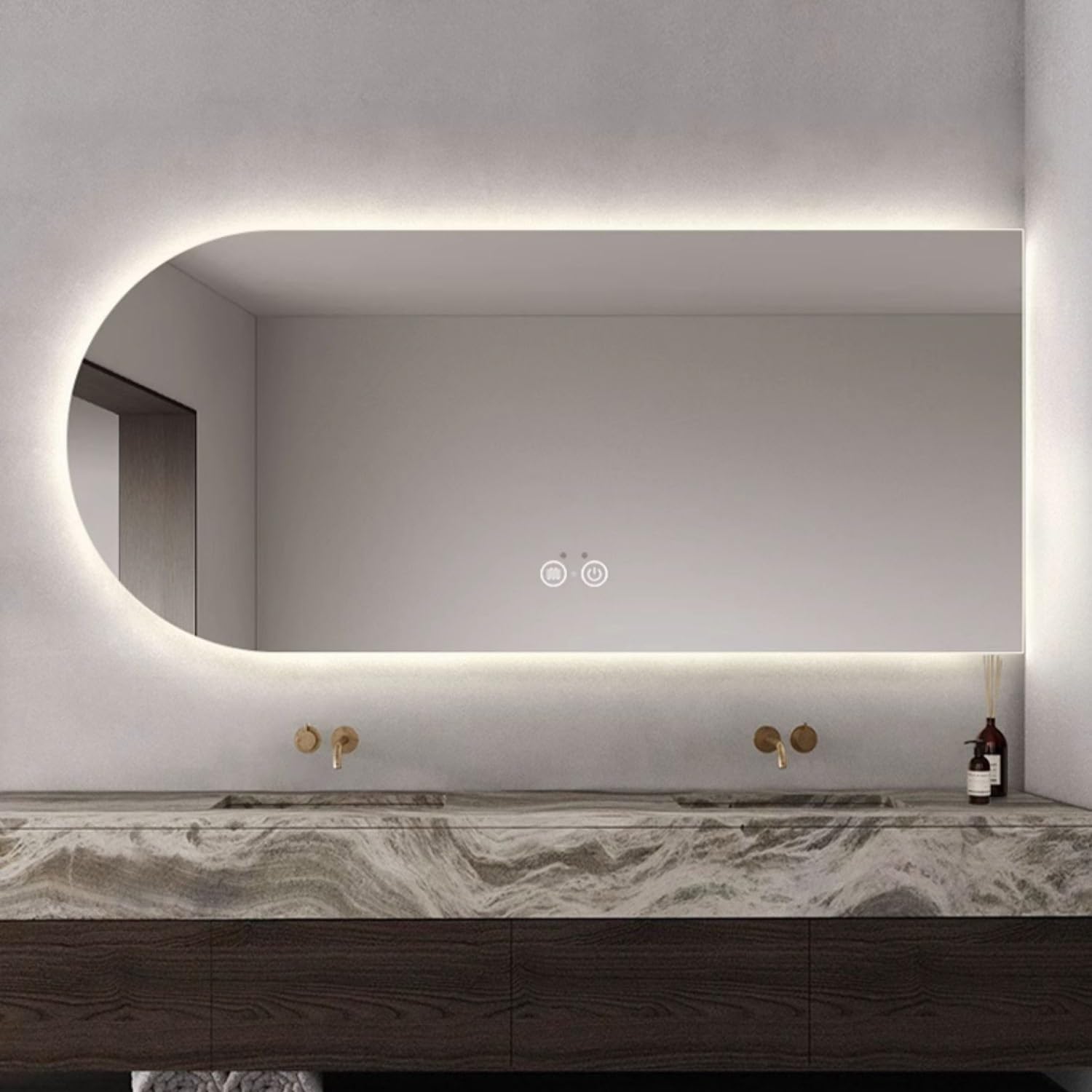 BKSXSOP LED Bathroom Mirror 100cm, Touch Control Makeup Mirror, Anti-Fog, Adjustable 3 Color Temperatures, Frameless Wall-Mounted 90cm (Cut Right, 24"x36")