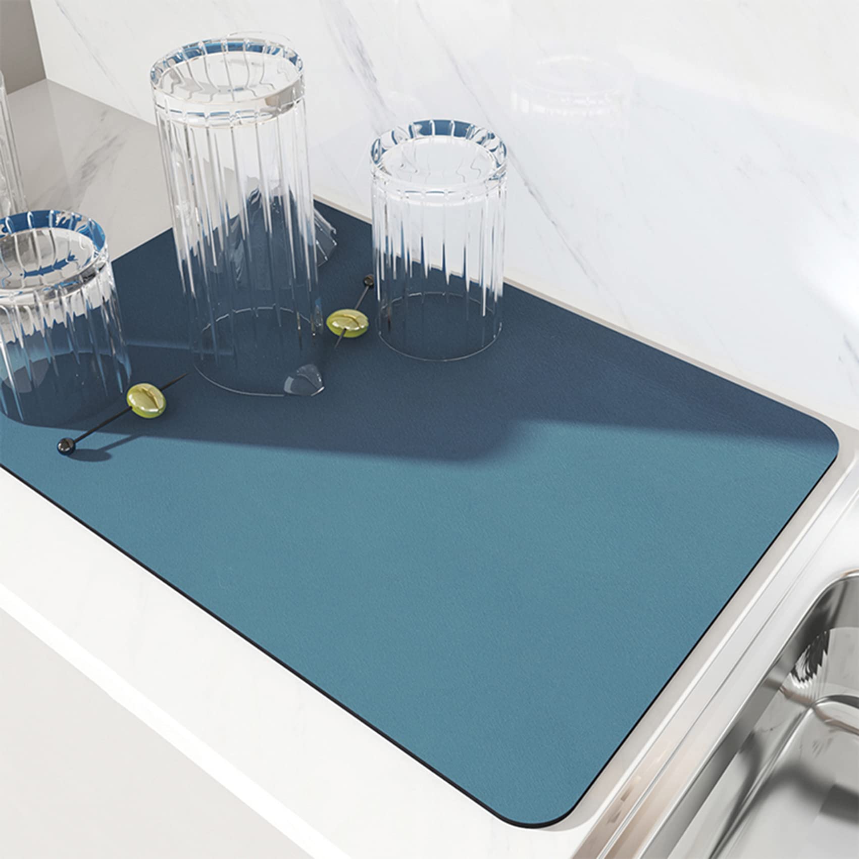Tappetino Scolapiatti, Super Assorbente Tappetini Lavello Cucina, Scolapiatti da Lavello Asciugatura Rapida, Sgocciolatoio per Lavello Antiscivolo per Bancone Cucina 40 x 50cm (Blu)