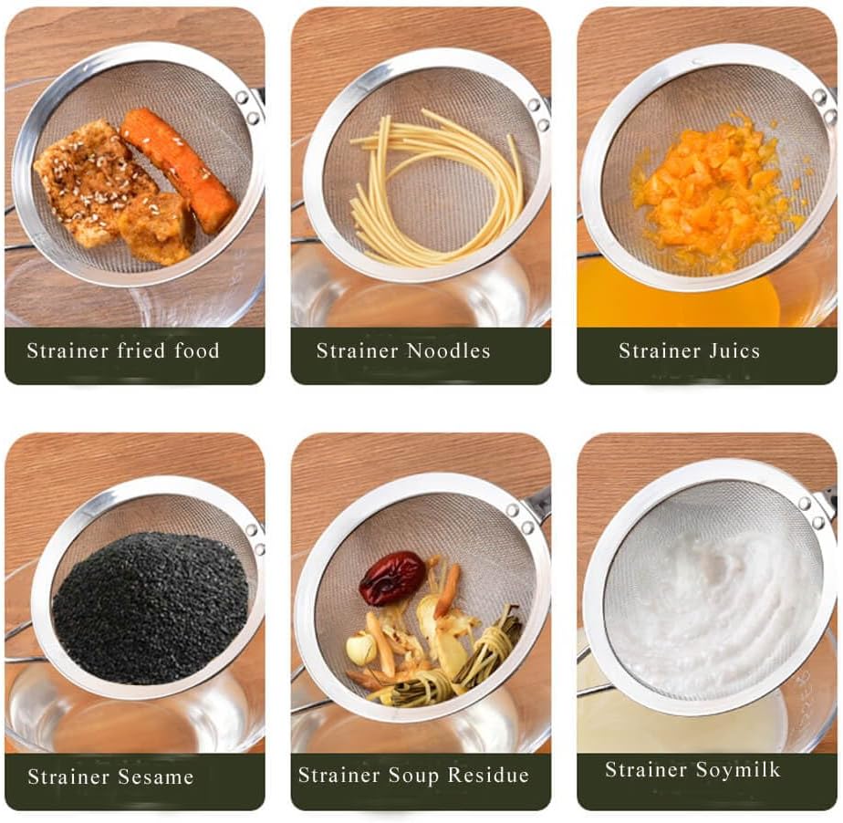 Miniatura 6 de Coladores de malla fina de acero inoxidable 304 para cocina, colador con asa, tamices de tamiz para alimentos, té, arroz, aceite, fideos, frutas,