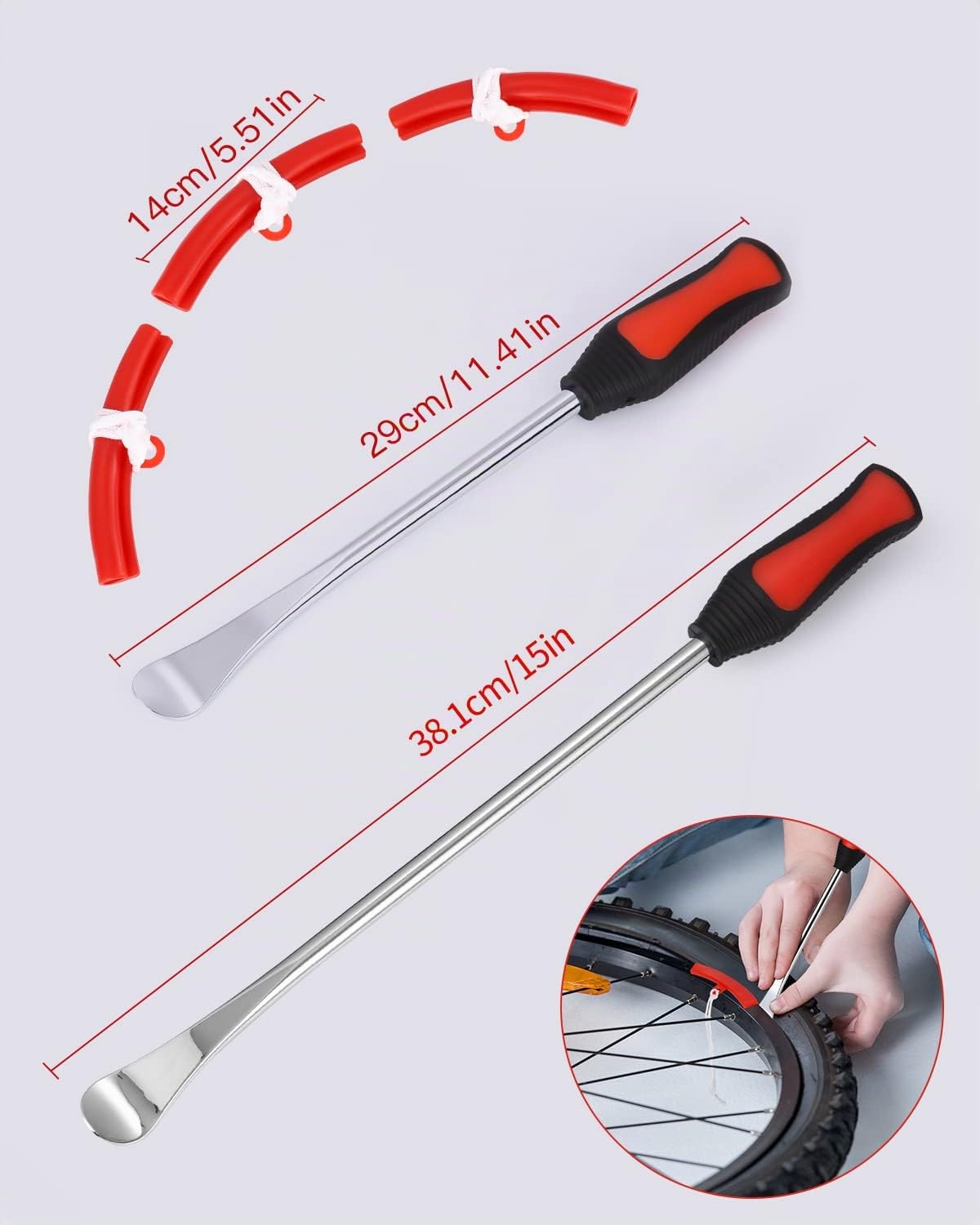 Démonte Pneu, 15in Outil Levier De Pneu, Demonte Pneu, Demonte Pneu Moto, 3 CuillèRes Outil Pneumatique Levier, avec 3 Jantes Protecteurs Roue Cuillères Changement Kit Accessoires