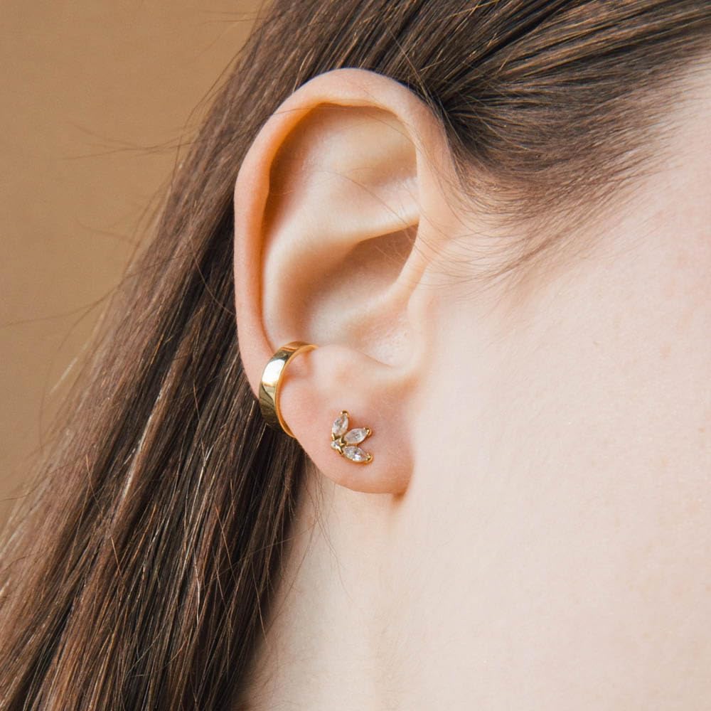 CAITLYNMINIMALIST Lotus Flower Marquise Cluster 18K Gold Sterling Silver Multi CZ Diamond Stud Earrings