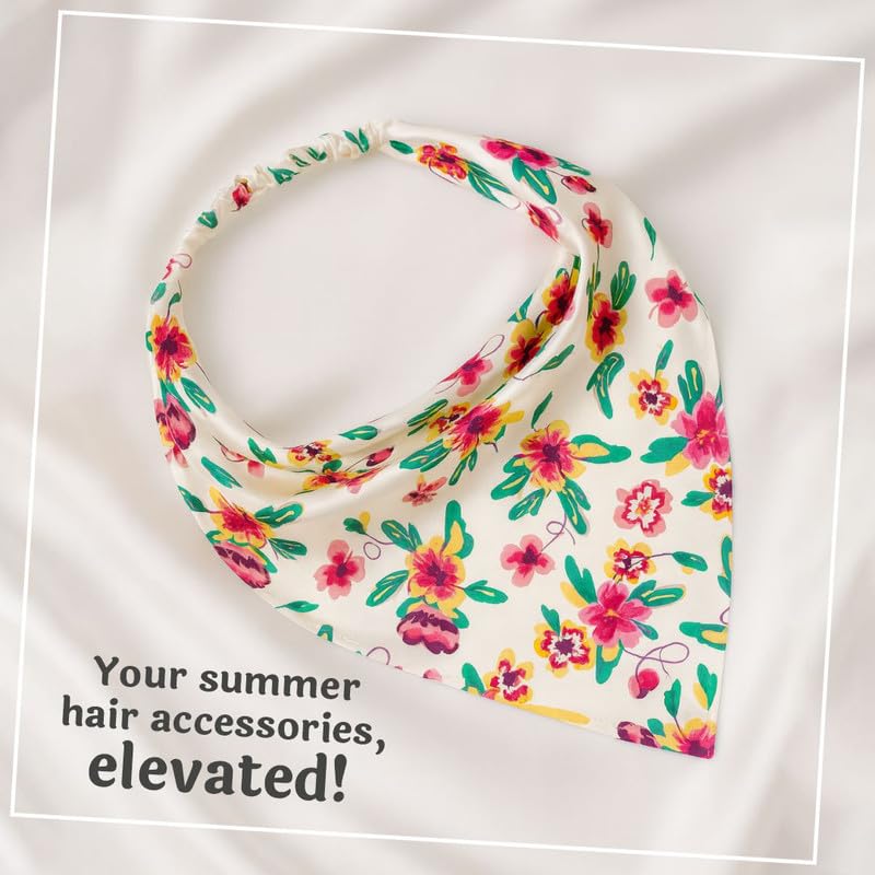 Image of Hair Drama Co. Elastic Bandana Head Scarf for Women | Silk Satin Head Wrap Bandana Scarves | Boho Style Statement Headband Stylish Design | All Day Wear Scarves | Hair Scarf Accessories