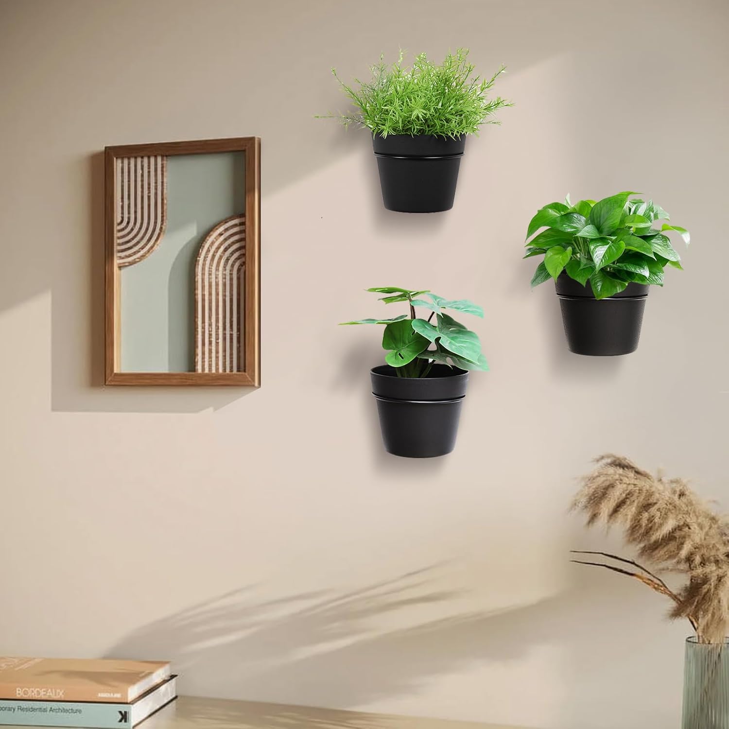 3 Pack Wall Hanging Planters Indoor Outdoor 6.3 Inch Self-Watering Flower Pots with Leak-Proof Drainage Iron Brackets Hanging Basket Room Garden Decor(Black)