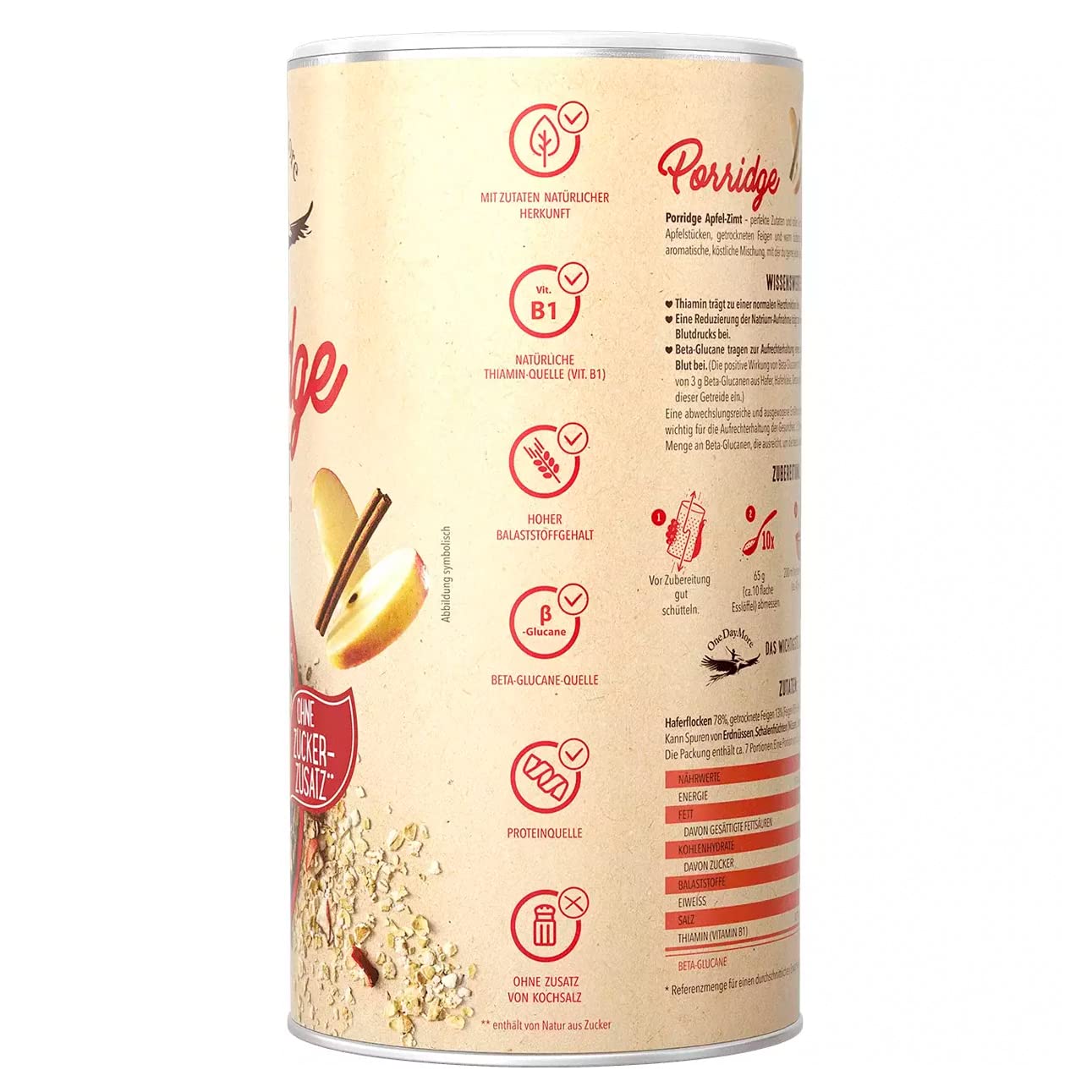 OneDayMore Owsianka jabłkowa cynamon bez dodatku cukru 1350 g owocowa musli wegańskie płatki owsiane śniadanie 100% naturalnych składników błonnik po treningu treningowe białko