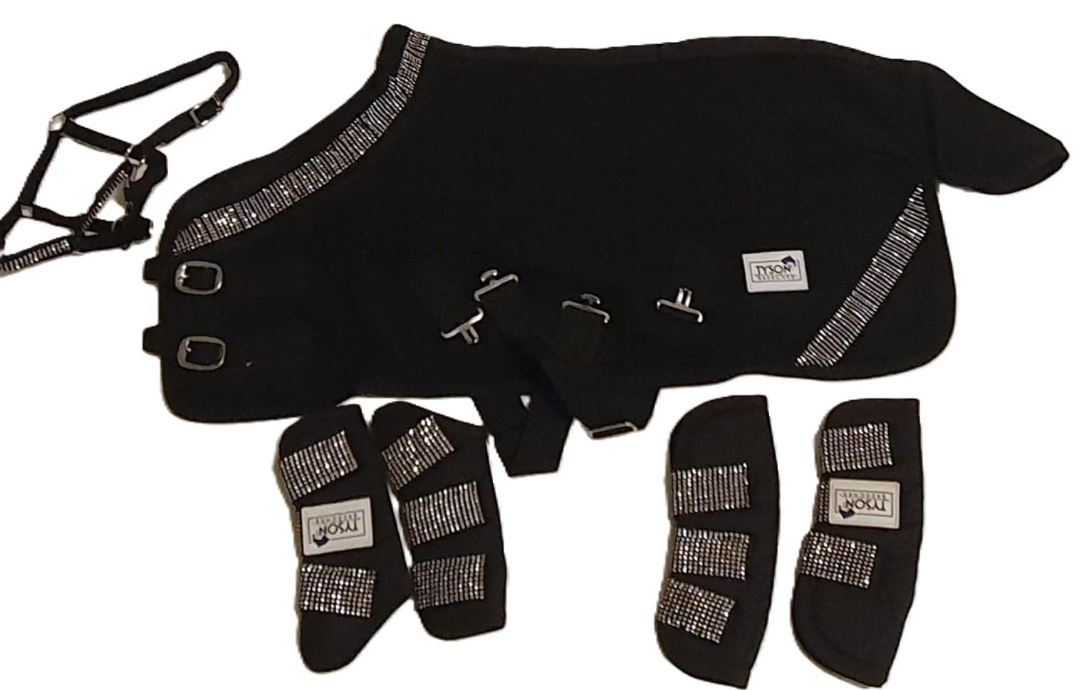 Zoe Set Abschwitzdecke Halfter Strick Transport Gamaschen Rot Schwarz Rosa Glitzer 70 80 90 100 Minishetty Shetty Tysons (100 cm, Set Schwarz)