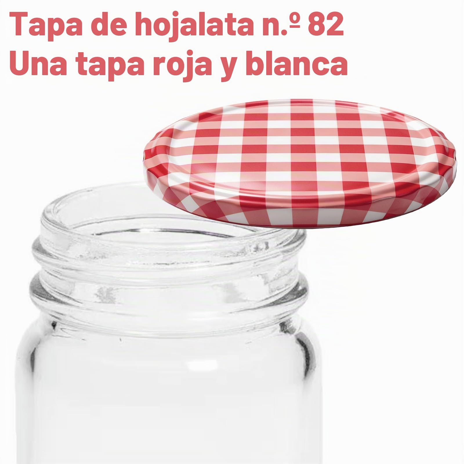 Pack de 60 tapas de repuesto, tapas de rosca TO 82 mm, a cuadros rojos/blancos, tapa twist-off de metal, hermética, tapa para botellas y tarros de conserva