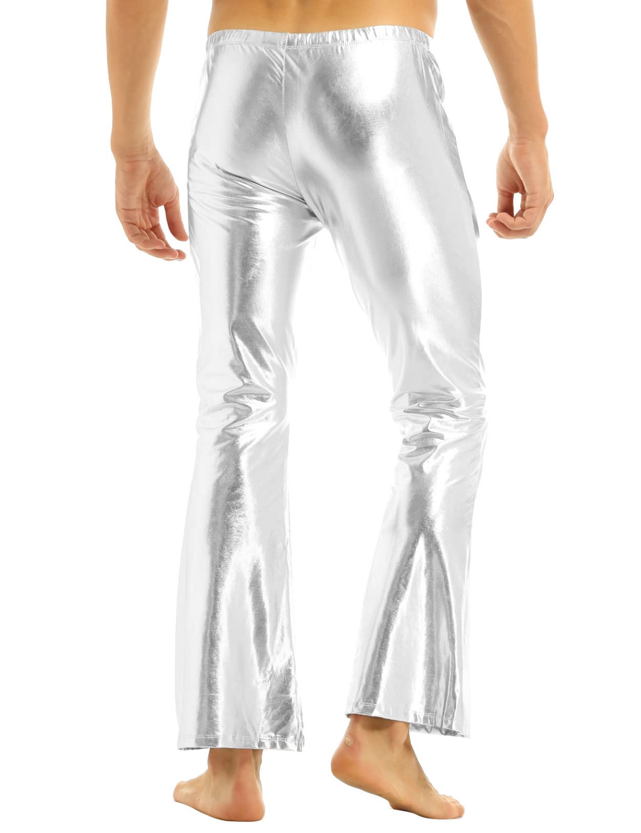inlzdz Pantalón Retro de Los Años 70 para Hombre Brillante Pantalones Largos de Danza Disco Campana Metálico Ropa Escénica Clubwear
