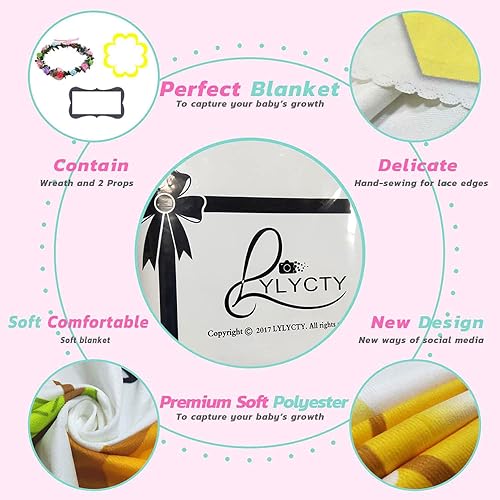 Miniatura 7 de BTXTLY18 - Manta mensual de hitos para niñas, manta de crecimiento de bebés con dibujos animados de animales de dibujos animados rosa primavera,