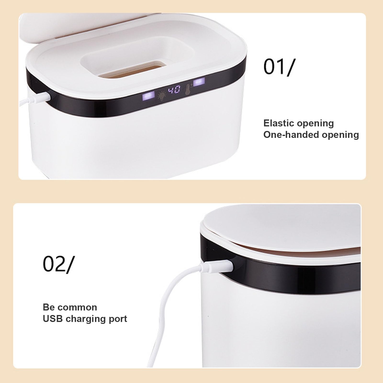 Chauffe-essuyage pour bébé avec lumières nocturnes Distributeur de lingettes humides pour bébé avec 3 températures de transmission de grande capacité de lingettes