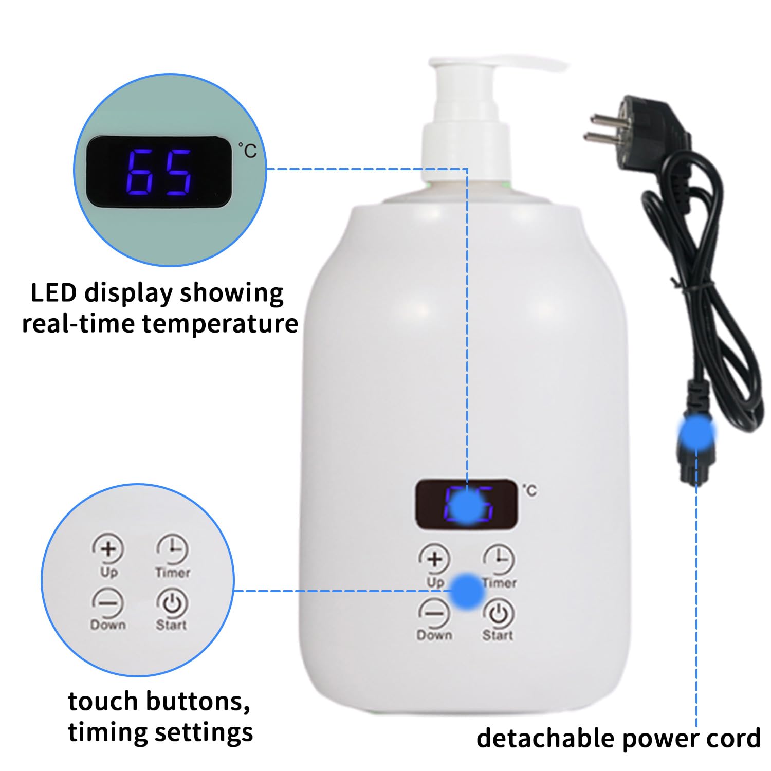 Massageöl Wärmer 30-65℃ Zeiteinstellung 2x Flaschen LED-Anzeige Automatisch Weiß EU-Stecker