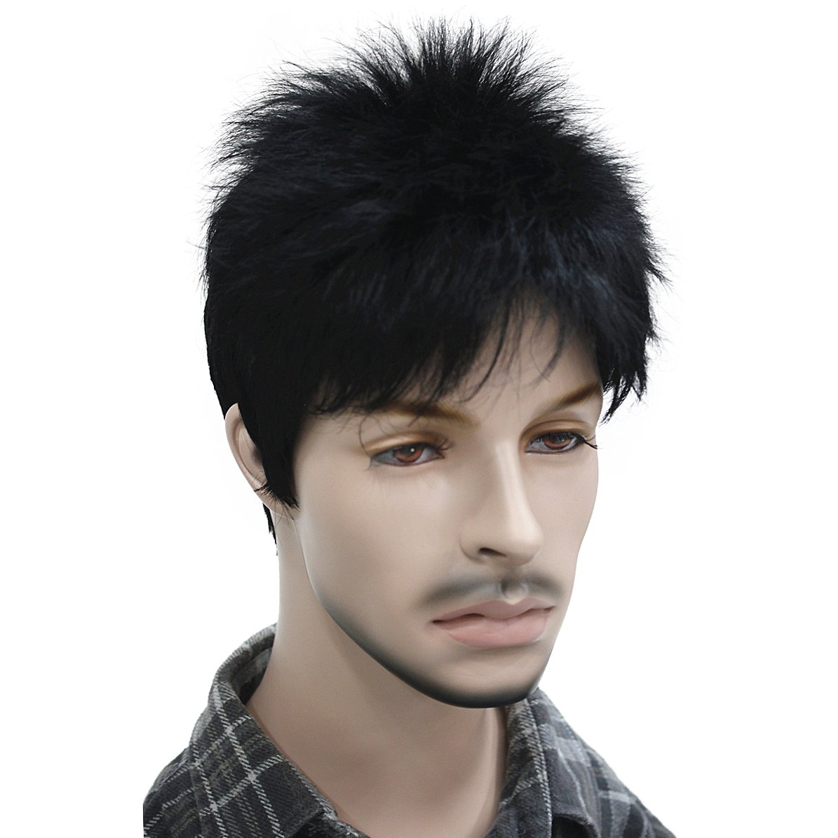 Lydell Men's Wig Natural Black Short Straight Hair Synthetic Full Wigs, #1, 8" - Image 3