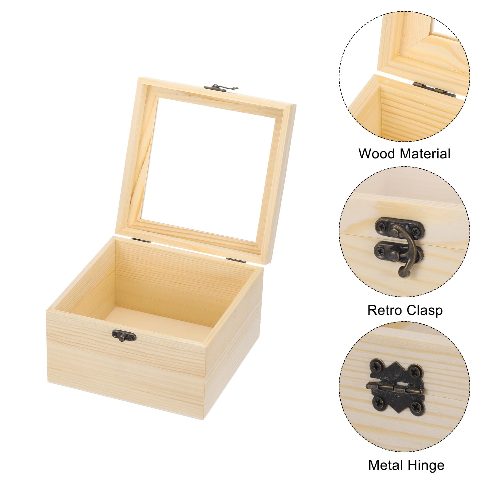 MECCANIXITY Caja expositora de madera sin terminar con tapa con bisagras, caja de almacenamiento de recuerdos de madera pequeña de 2 tamaños con tapa de vidrio para decoración de regalos de joyería, 2