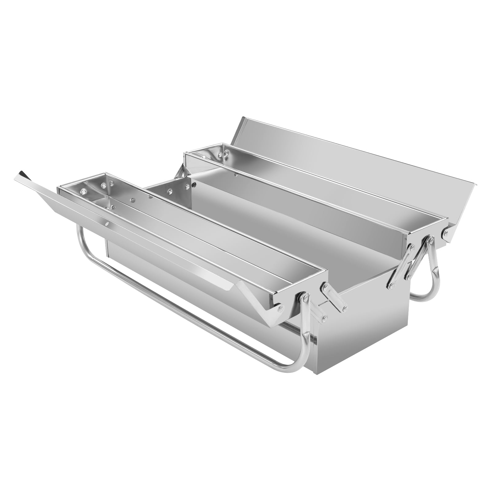 Caja de herramientas vacía de acero inoxidable 410 con dos asas plegables, caja de herramientas portátil de metal con bandeja retráctil, caja de herramientas, caja de herramientas, organizador (sin