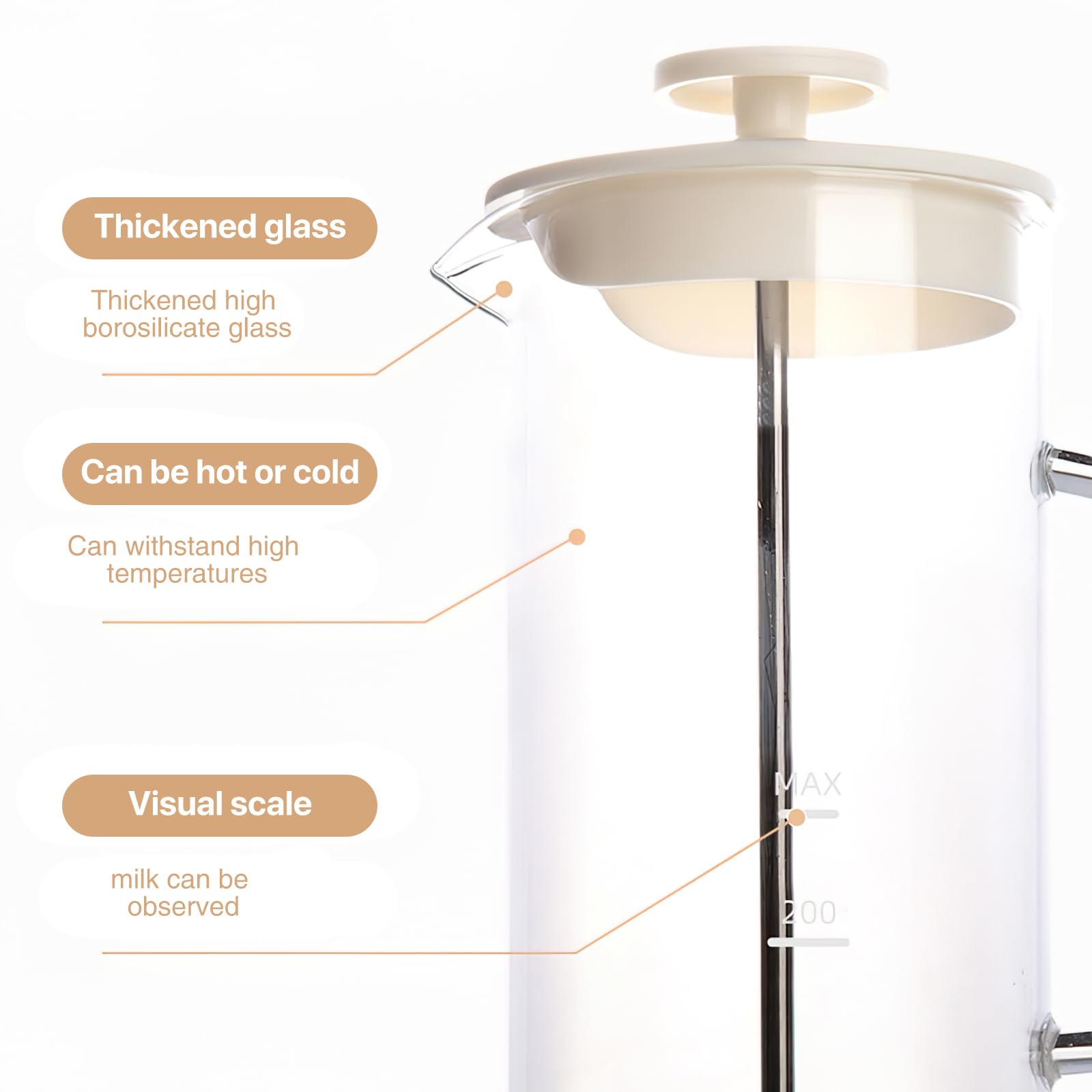 Manuale Montalatte con Spazzola Pulita, 450 ml in Vetro Borosilicato Alto, Schiuma per Latte a Pompa Manuale, Montalatte Manuale con Scala di capacità, per Preparare caffè e Cappuccino