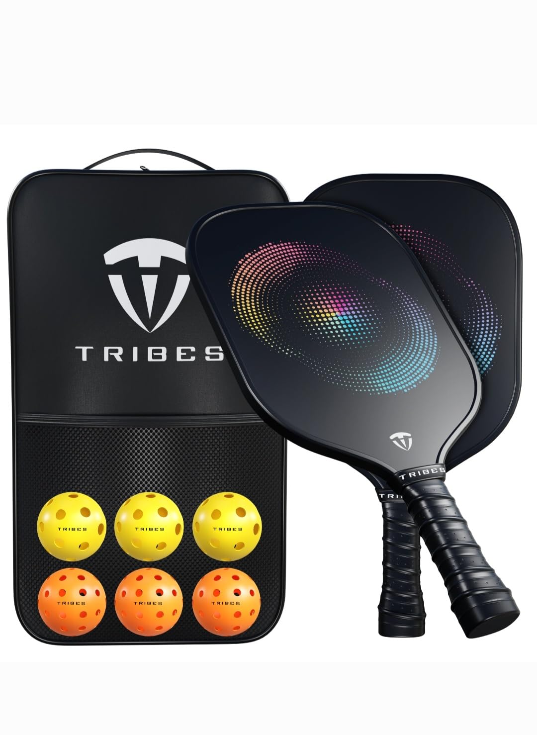 TRIBES Pickleball Paddles Set of 2 - Fiberglass Honeycomb Core Pickleball Racket - Pickleball Equipment w Carrying Bag & 6 Pickle Balls for Indoor/Outdoor - Pickleball Set for Beginner/Professional