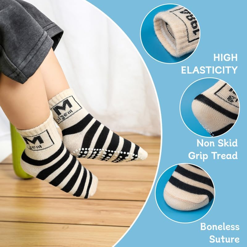 Miniatura 4 de Sosenfer Calcetines antideslizantes para niños pequeños con pinzas, 5-10 pares de calcetines antideslizantes para bebés de 1 a 7 años, hechos con