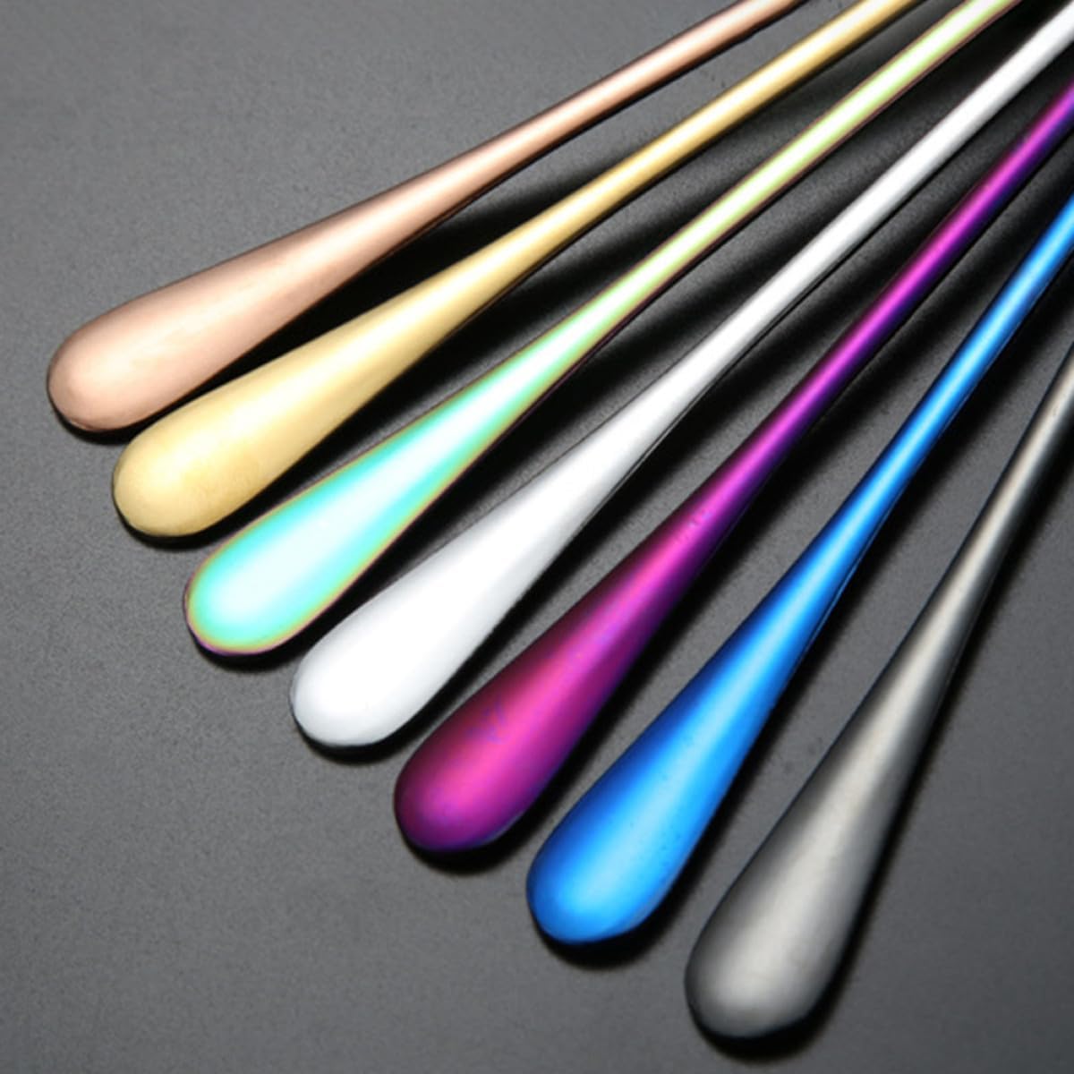 6pcs Stainless Steel Ice Cream Spoons with Long Handle, Colorful Stirring Spoons for Cocktail and Dessert, Ergonomic Design for Home and Party Use