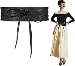 Women's Belts, 1 Piece Obi Belt for Women, Wide Lace-Up Belt for Dresses and Tops, Elegant and Adjustable Accessory (Black) (Middle Width 9.5 cm, Large)
