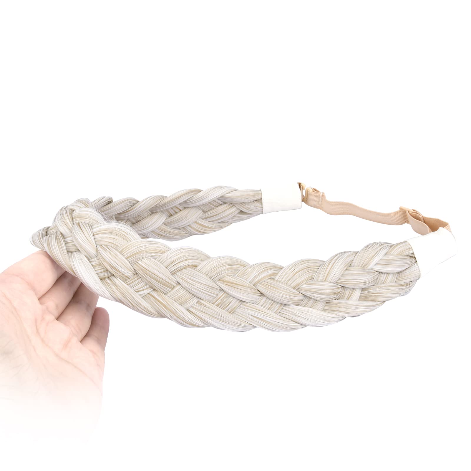 BOBIYA 5 Strand Synthetic Hair Braided Headband Classic Chunky Wide Plaited Braids Elastic Stretch Hairpiece for Women Girl (White Blonde) - Image 3
