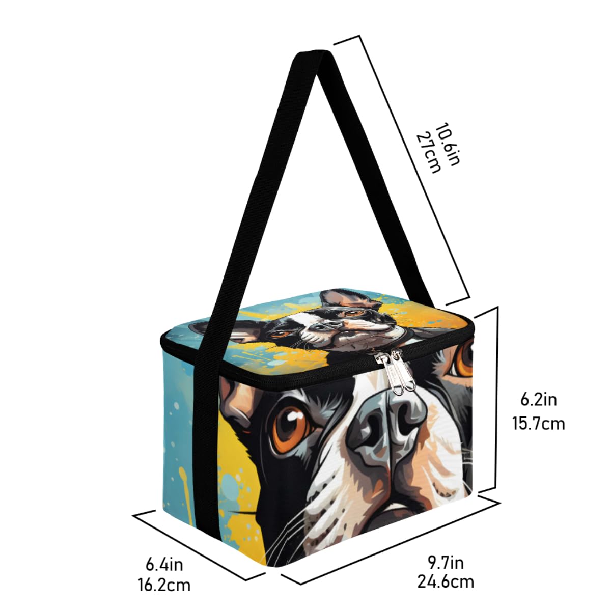 GzLeyigou Lunch Bags for Women Men 9 Cans,Boston Terrier Dog Hot & Cold Food Delivery Bag Insulated Grocery Bag Insulated Lunch Box Funny Cooler Bag for Office Work Picnic Beach