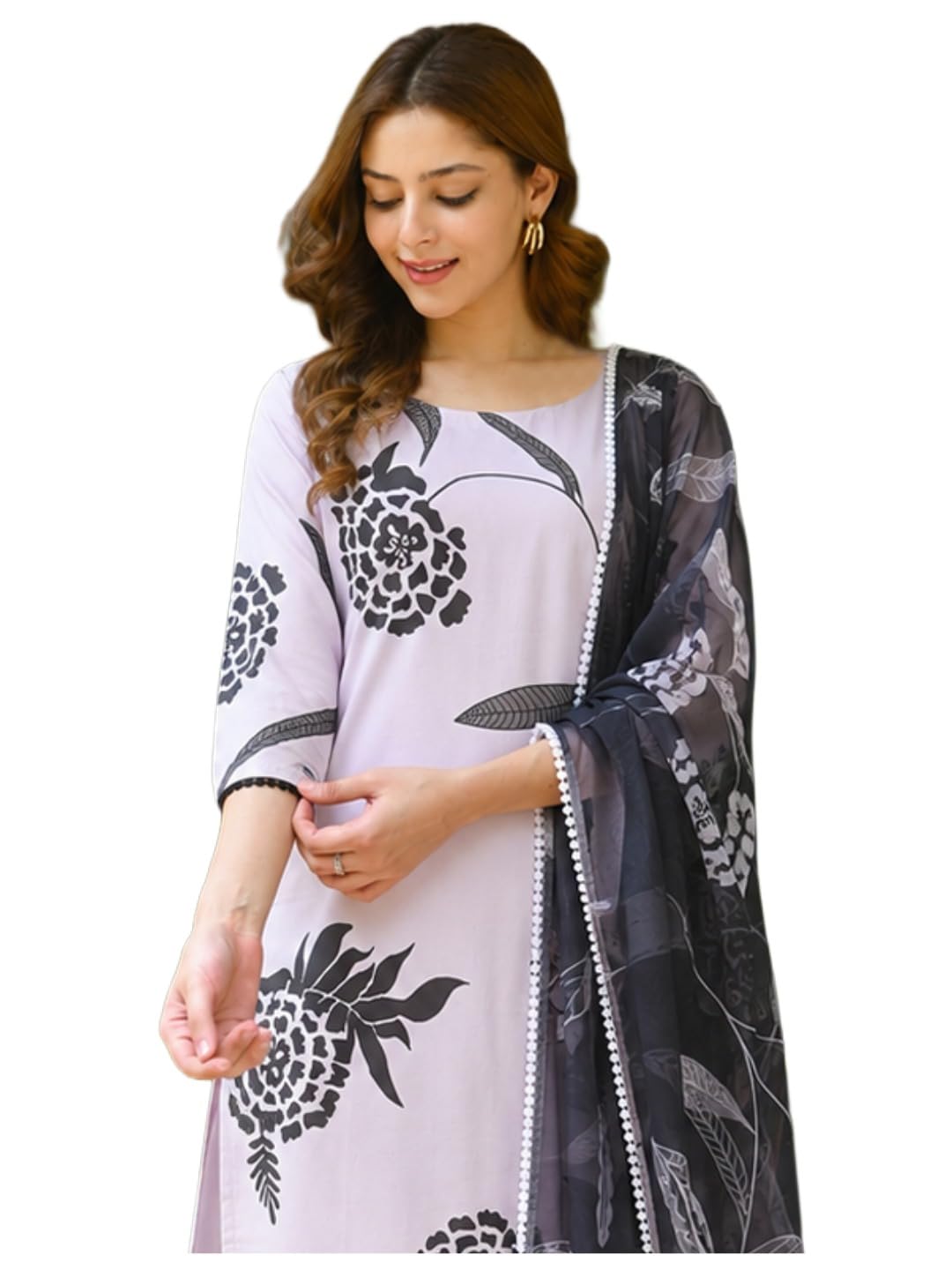 Rayon Viscose Printed Straight Kurta with Pant and Dupatta for Women | Rayon Viscose Cream | 3/4 Sleeve | Round Neck | Ethnic Wear Casual Wear-image-26