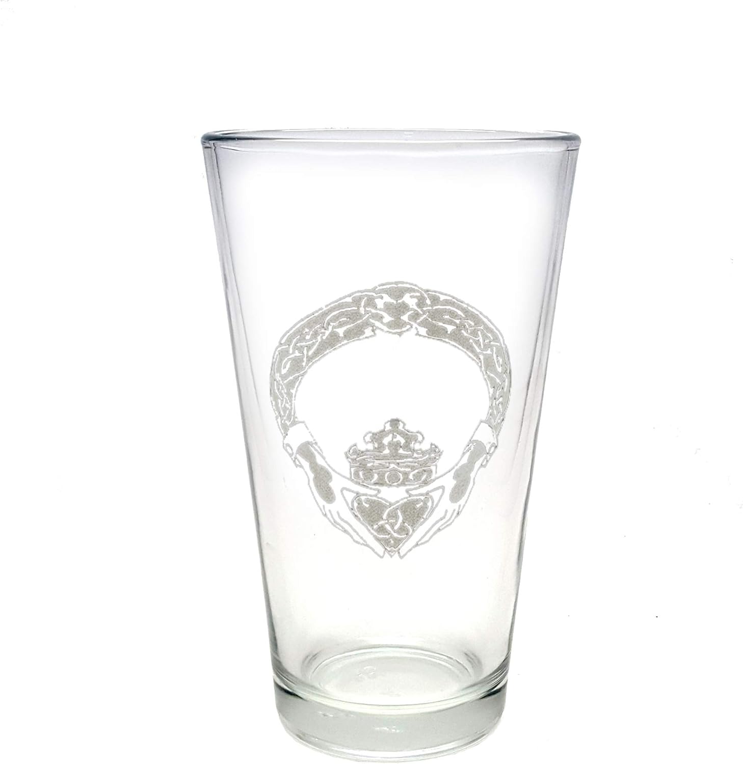 Irish Claddagh Pint Glass – Engraved Personalization Included, Symbol of Love, Loyalty and Friendship, 16oz Etched Beer Glass