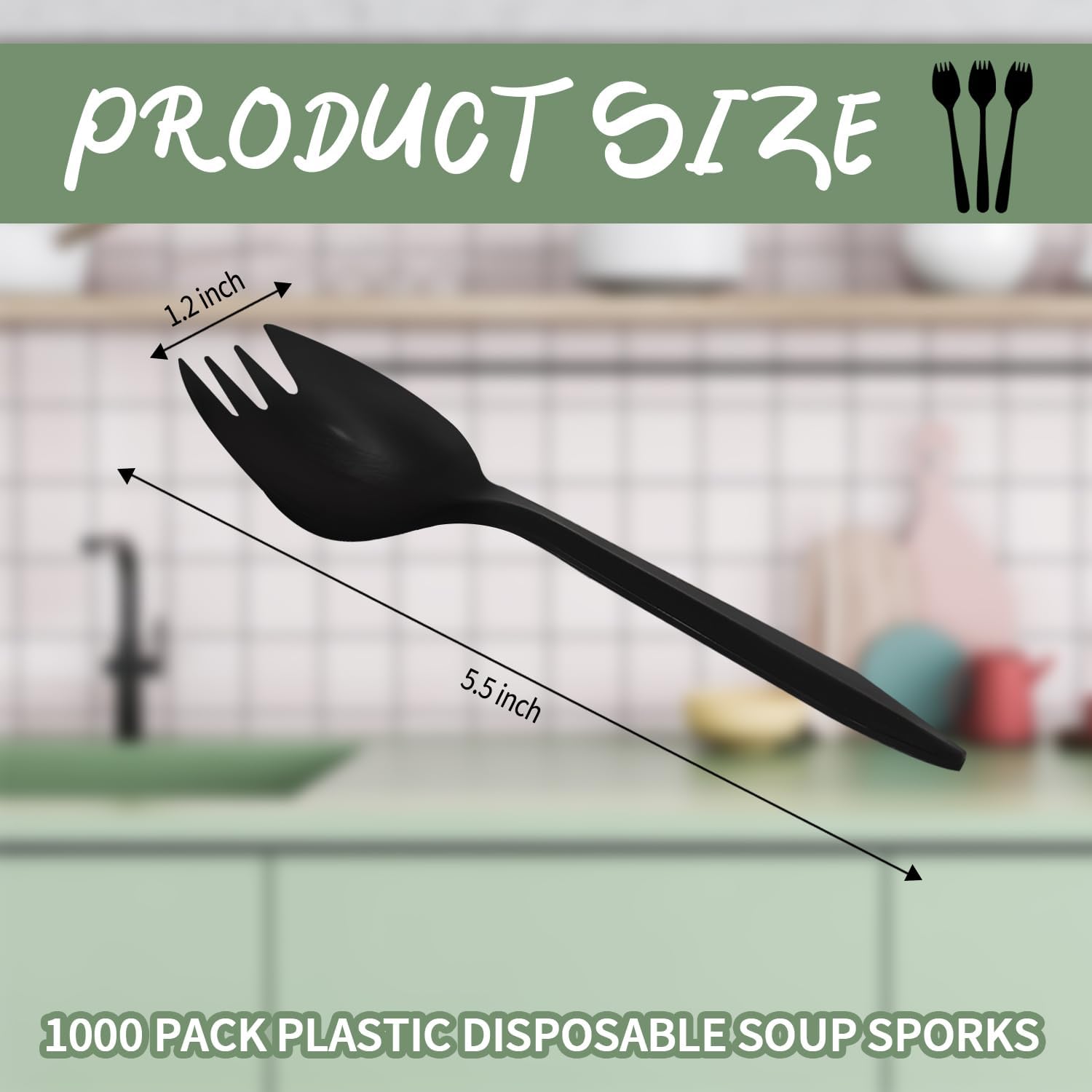 [1000 Pack] Disposable Plastic Sporks-Party Dimensions Bulk Black Disposable Silverware Plastic Cutlery Spork (1000, Sporks-Black)