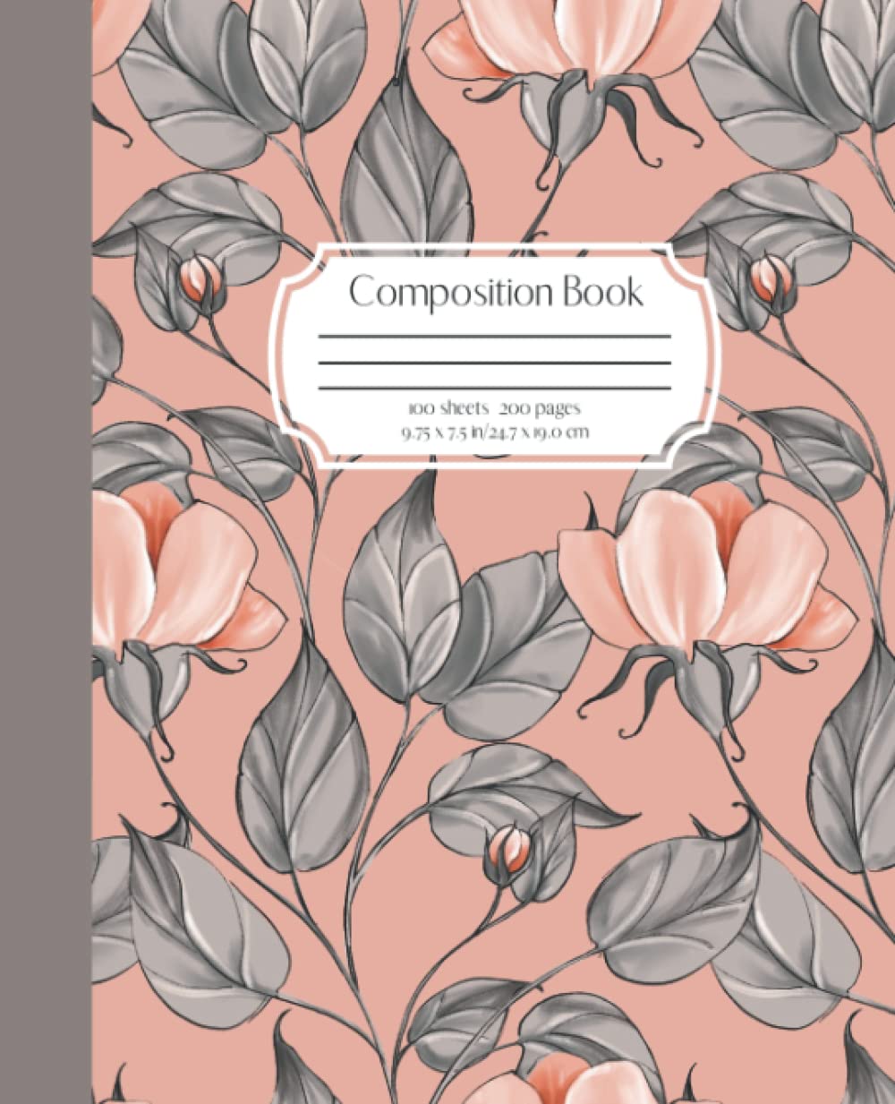 Silver Leaves Composition Book: Wide Ruled Pink and Silver Floral Composition Notebook | Writing Book for boys, girls, kids, teens, students