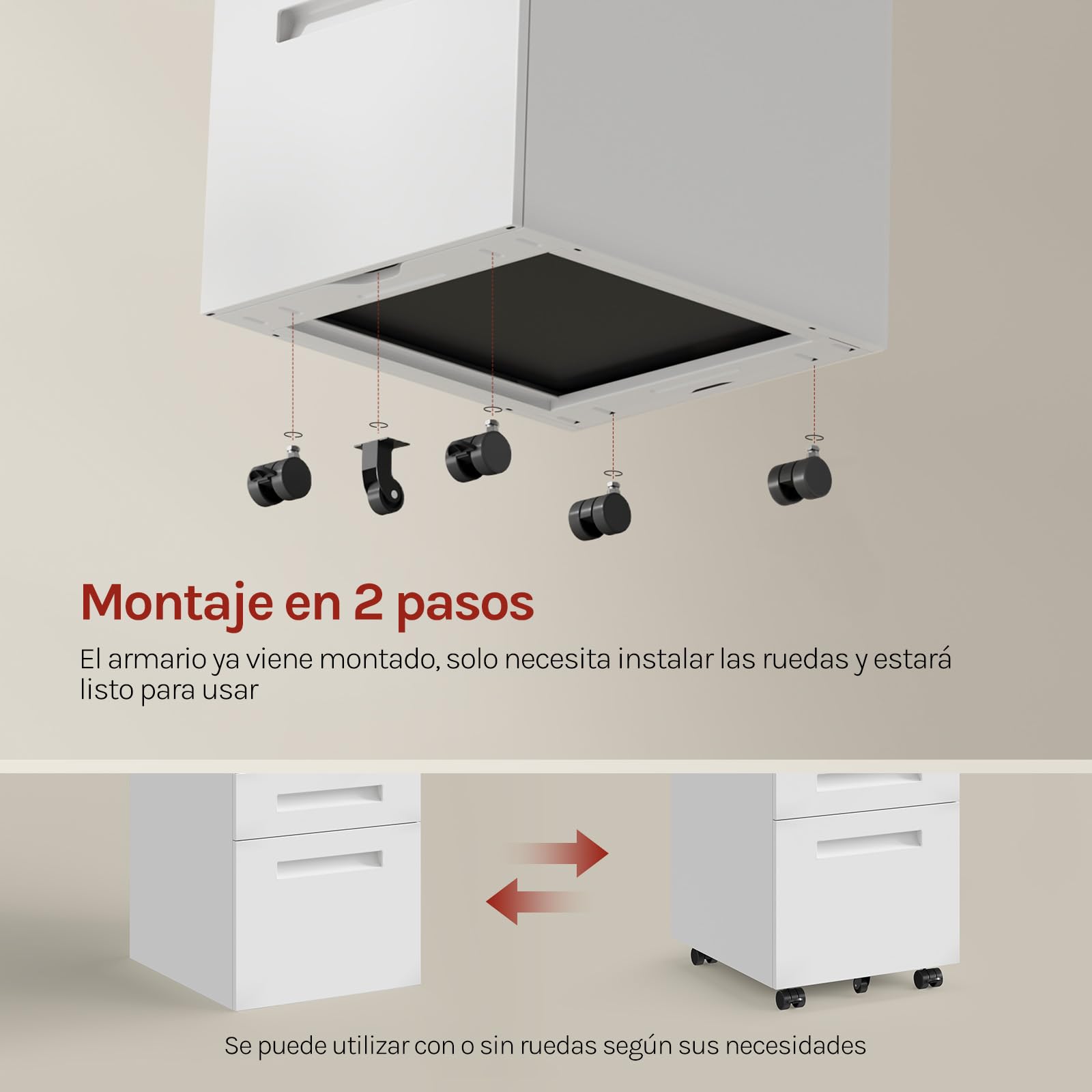WOLTU Cajonera de Oficina Armario Archivador Móvil con Cerradura, Cajonera con Ruedas para Archivos A4 Carpetas Colgantes, Mueble Archivador Metálico para Oficina, Blanco SK023ws