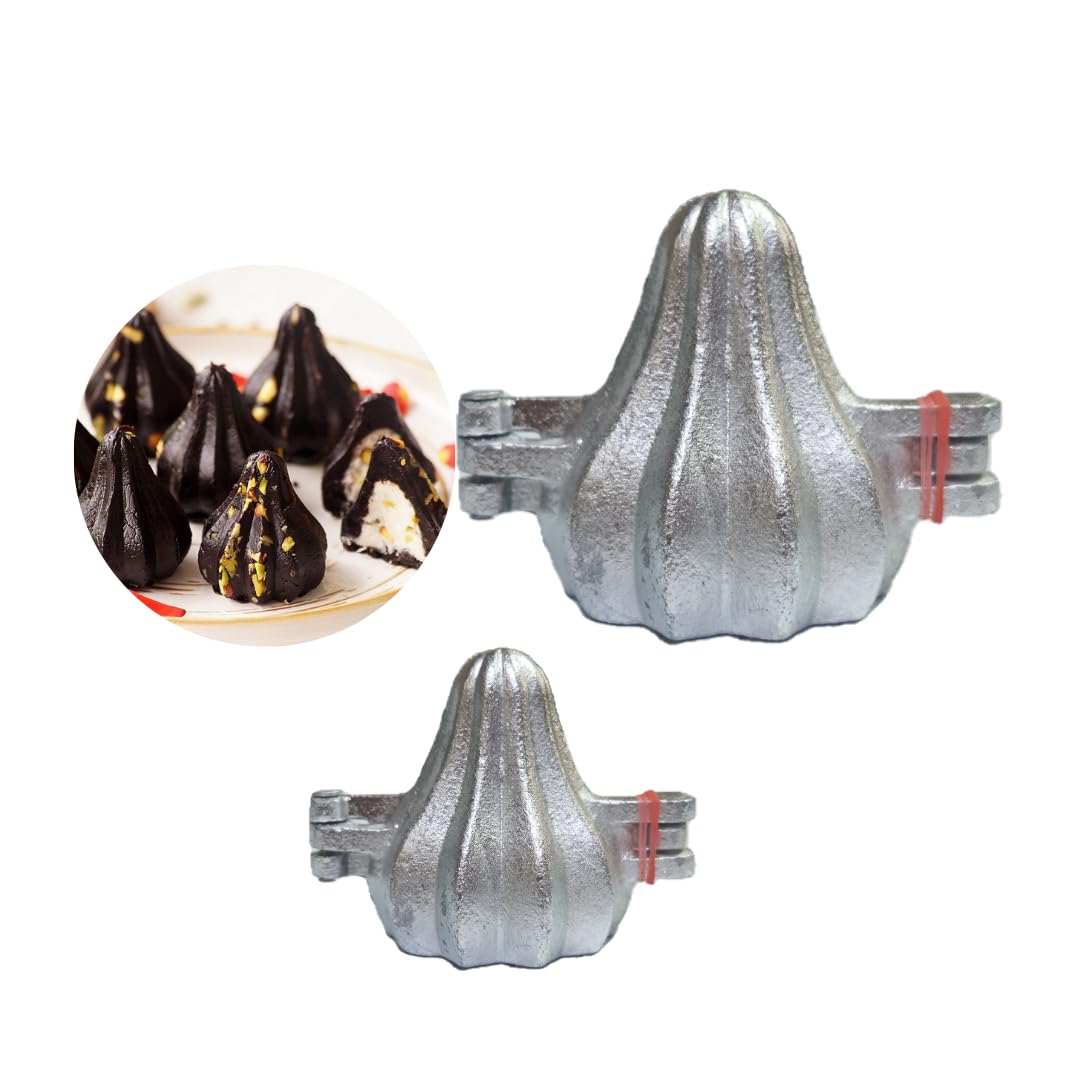 Skytail Steel Aluminium Small & Big Size Modak Moulds Pack of 2 for Ganpati Bappa Ganesh Chaturti Diwali Festival Celebration Pooja Handmade Indian Sweets Prasad Chocolate Mithai Cake Dumpling
