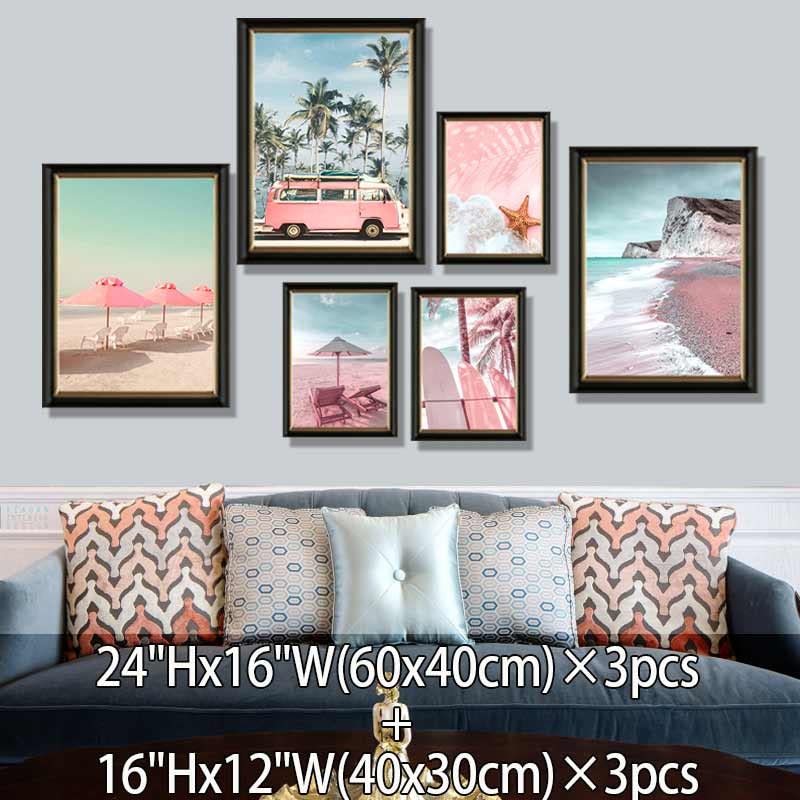 6 Set Large Beach Wall Art for living Room Bathroom Pink and Blue