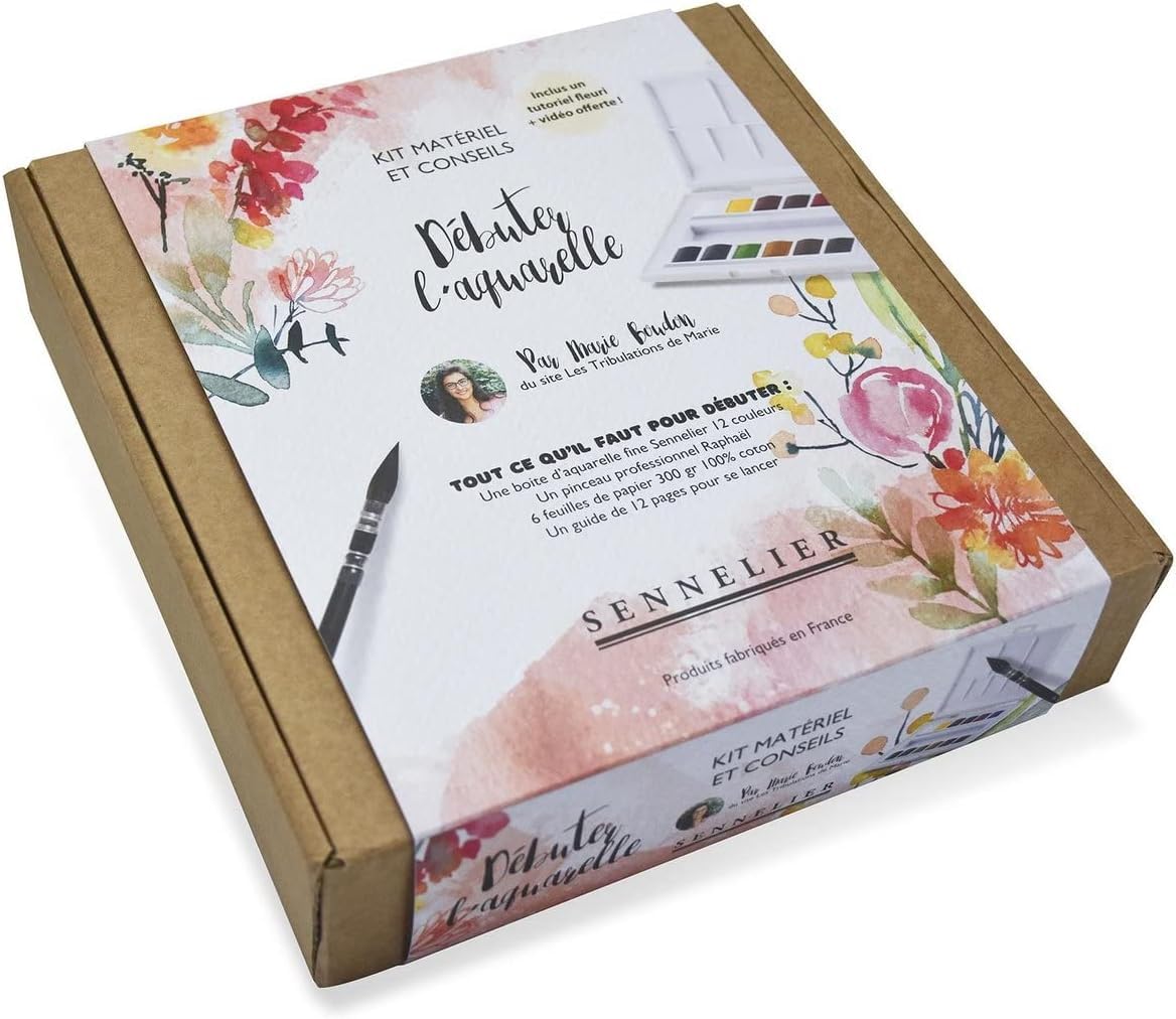Sennelier Peinture Aquarelle.SET DECOUVERTE - fleuri .kit Marie Boudon et 2 cartes postales