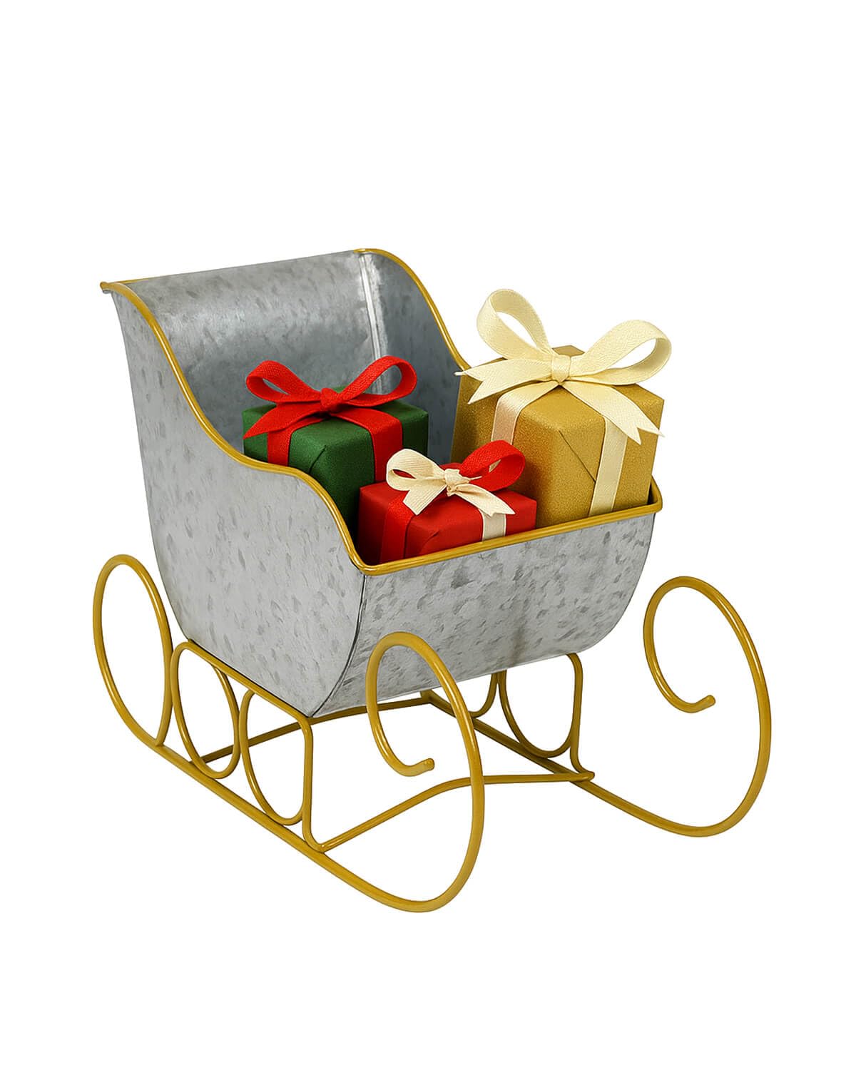 vensovo Christmas Galvanized Metal Sleigh Planter Decor - Rustic Farmhouse Xmas Tin Sleigh Centerpieces Ornaments for Gift Home Table Decoration