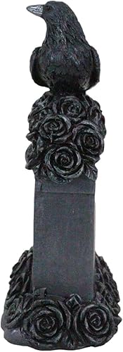Miniatura 9 de Ebros Gift Cuervo gótico cuervo posado en rosas negras cementerio lápida lápida pájaro carroñero 'Tomb Sweet Tomb' 6.5 pulgadas H Osario Macabra