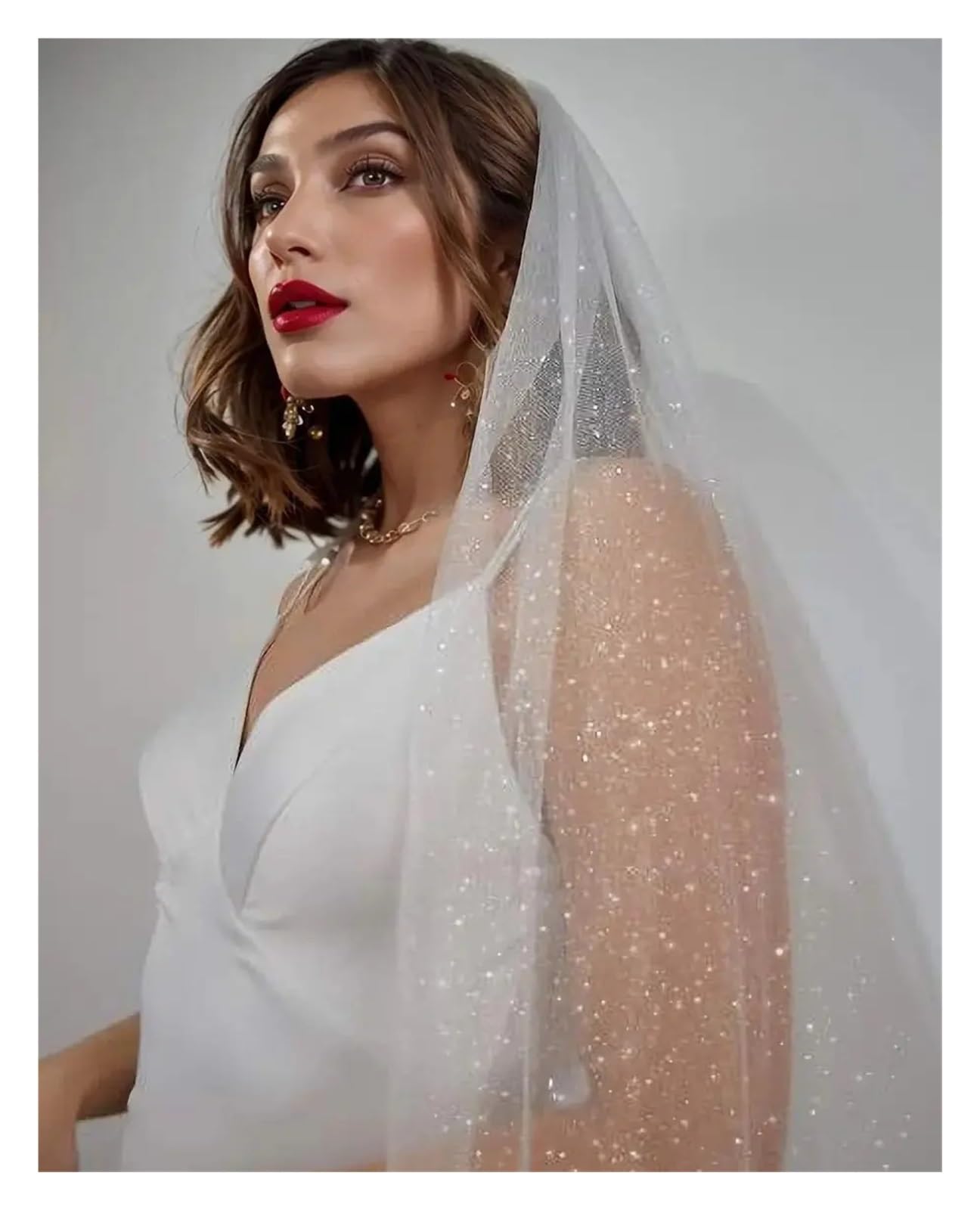 Langer, funkelnder Brautschleier, luxuriöser, glänzender Hochzeitsschleier in goldenen Farbtönen mit Pailletten, Schleier in Kathedralenlänge mit Kamm(Off white,300cm)
