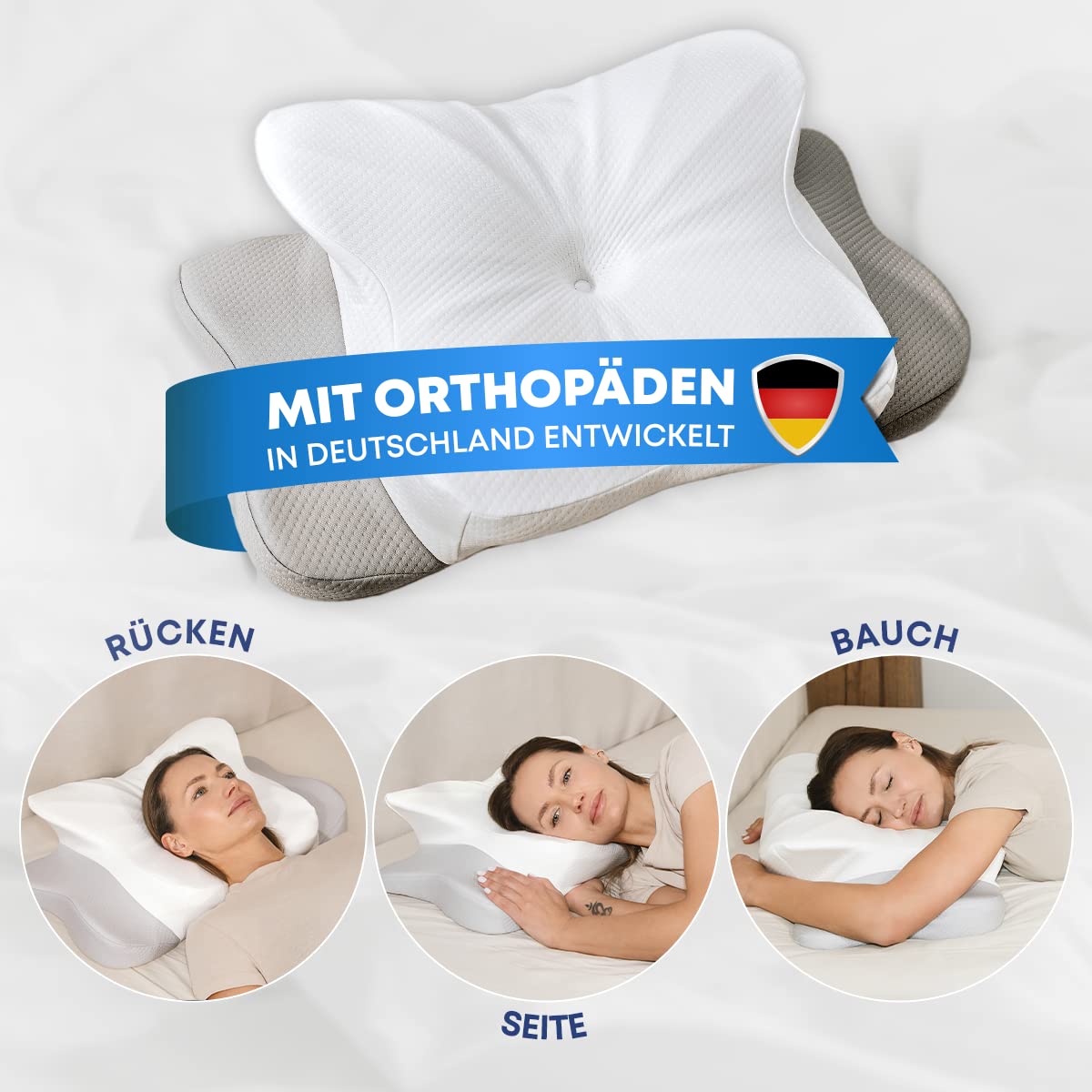 MKS Cuscino cervicale in memory foam, cuscino ergonomico per un sonno ottimale, cuscino di supporto per collo e spalle, favorisce una sana postura del sonno