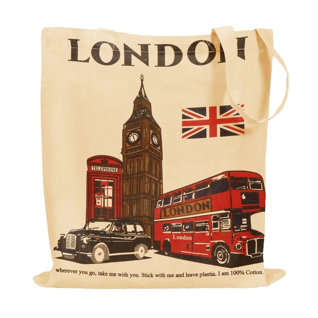 MINIMARG Printed 100% Cotton Tote Bag Souvenir for Presents, Natural, L