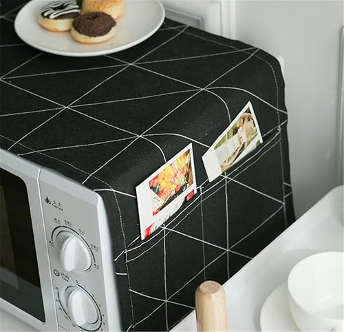 Miniatura 3 de Ammsochy - Funda para horno de microondas, a prueba de polvo, aceite, con bolsillos de almacenamiento, algodón y lino, protector de