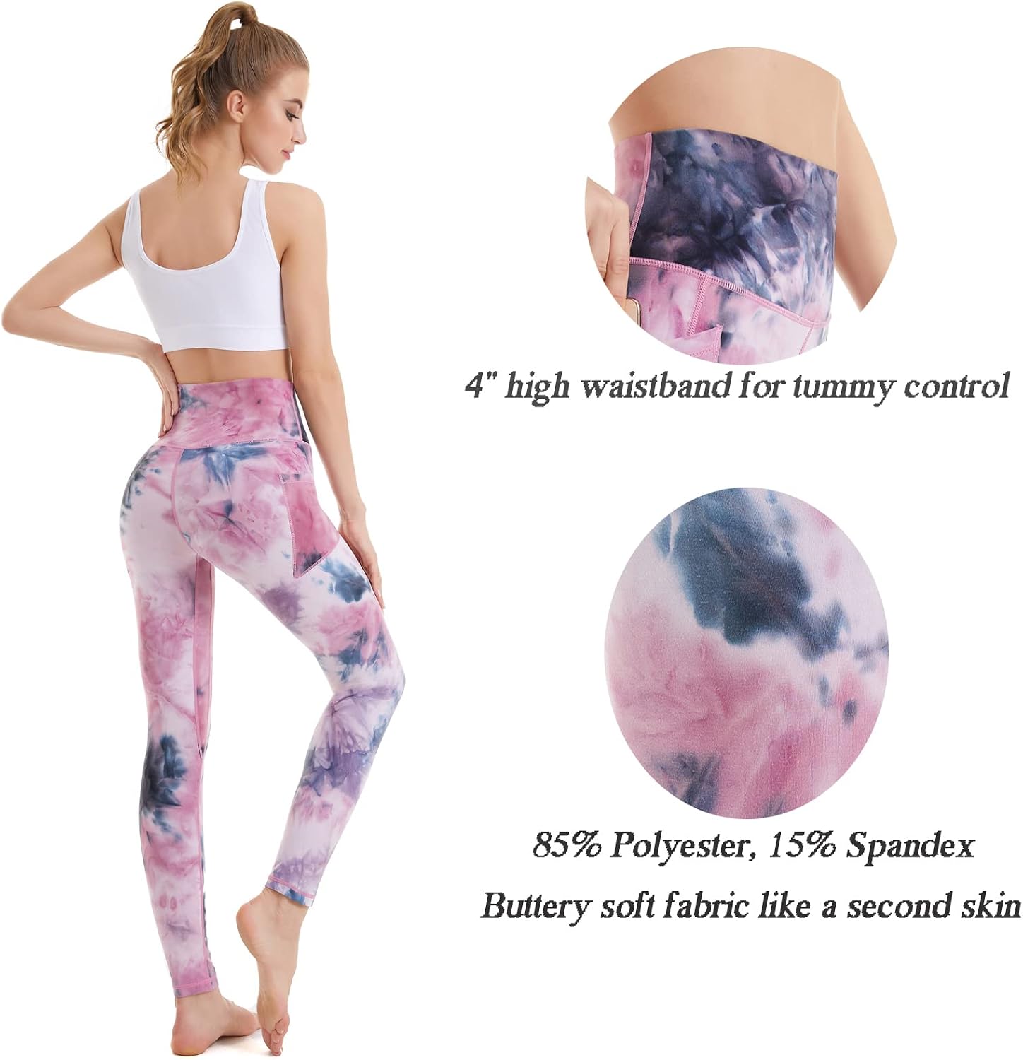 iniber High Waisted Yoga Pants with Pockets for Women 4-Way Stretch Soft Running Workout Leggings Athletic Yoga Pants