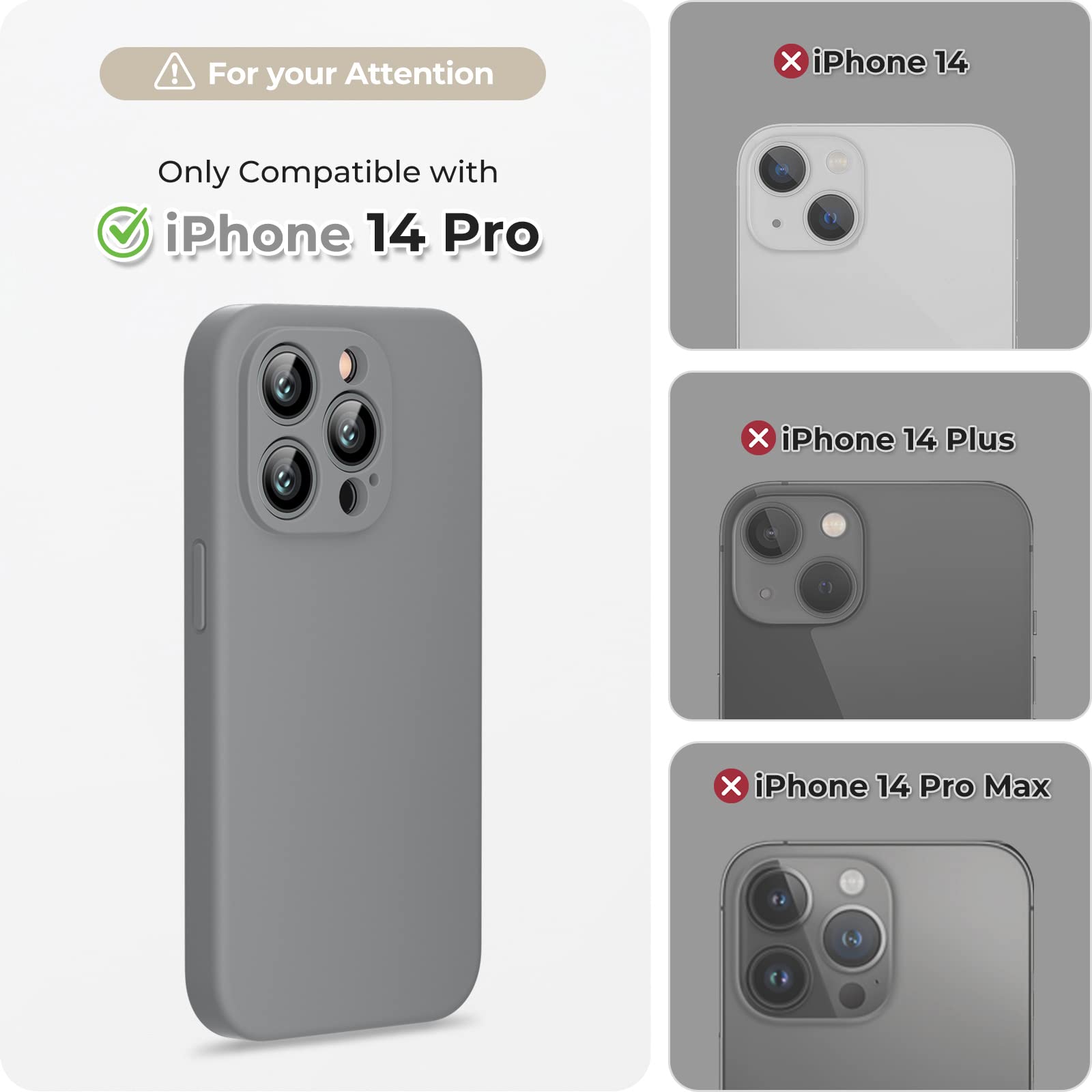 GOODVISH 3 in 1 Cover in Silicone per iPhone 14 Pro 6,1" (2022), con 2 Pezzi di Pellicola Protettiva, iPhone 14 Pro Custodia per Cellulare Antiurto Resistente Protezione Fotocamera, Grigio