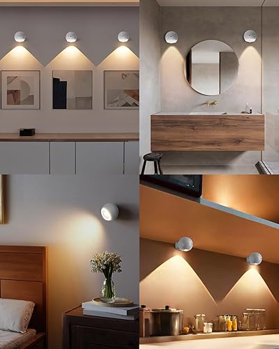 Miniatura 6 de 2 apliques de pared LED que funcionan con pilas con control remoto, 3 modos de iluminación, sensor de movimiento, lámpara de pared inalámbrica con