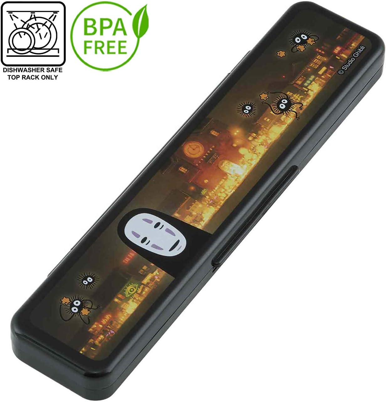 Spirited Away Chopstick and Spoon Set with Carrying Case - Authentic Japanese Design - Durable, Dishwasher Safe - No-Face