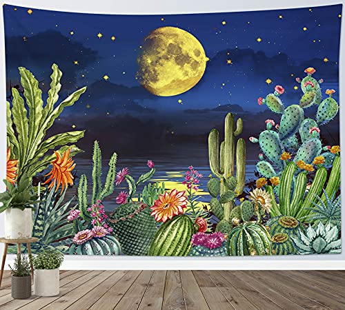 Lb Small Full Moon Over Ocean Tapestry Cactus Wall Tapestry Fantasy Tropical Succulent Plant Tapestries Galaxy Sky Stars Tapestry Wall Hanging For Bedroom Living Room Dorm Home Decor, 60 X 40 Inches #TOP20