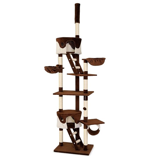 lionto XXL Árbol Rascador Escalador para Gatos Altura Ajustable del Techor 230-250 cm, Marrón/Beige