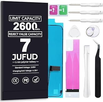 JUFUD [Reject False Capacity] 2600mAh Replacement Battery Used for iPhone 7/7G， [New Version] 0-Cycle Lithium Polymer Batteries，(Models:A1660, A1778, A1779) Complete Repair Tool Kit and Instructions.