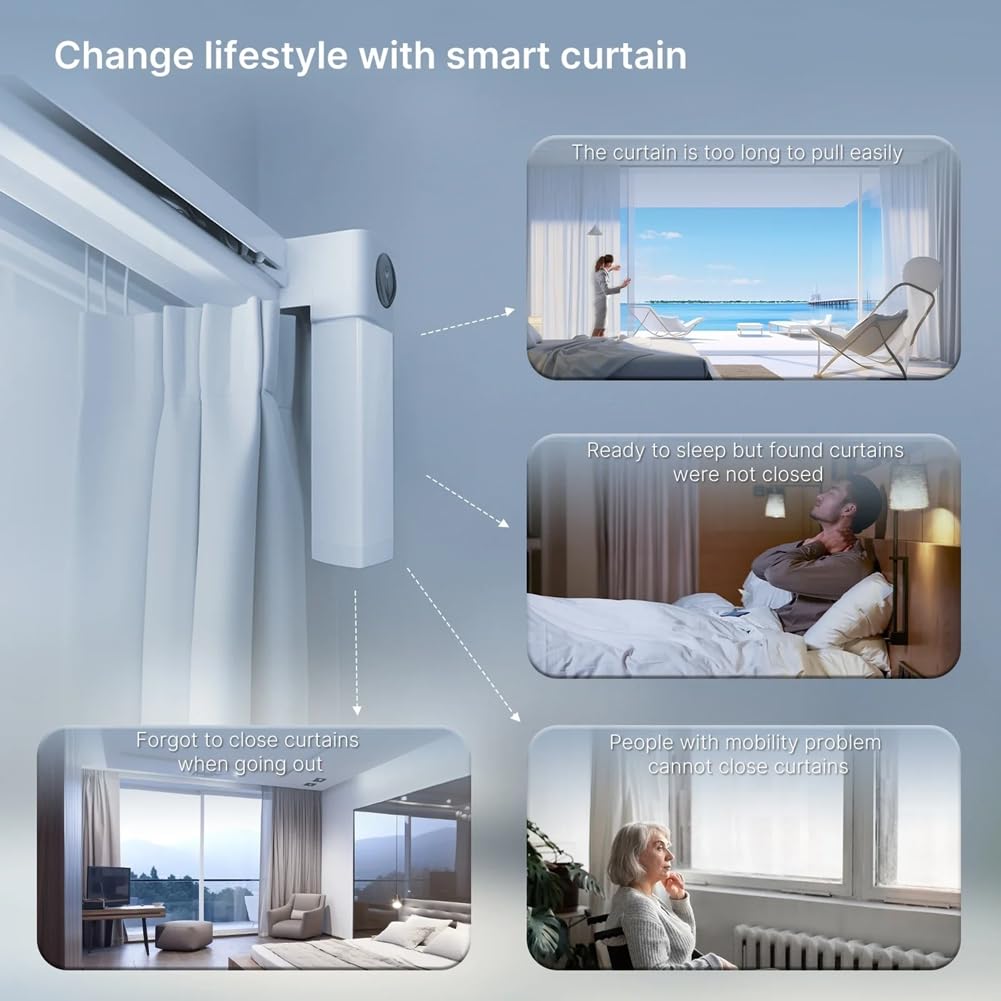 Tuya Zigbee Motor de Cortina Inteligente Abridor de Cortinas EléCtrico SúPer Silencioso para Riel de Cortina Control Remoto para Alexa Enchufe UE