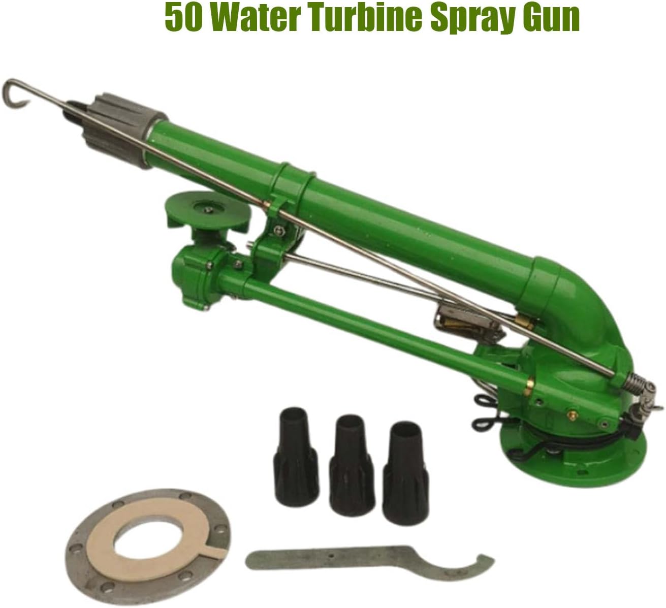 2 inch agricultural irrigation spray gun with impact nozzle, 360° Large-Area Watering Spray Flange Connection with Replacement Nozzle Set for Farm Lawn Garden Irrigation