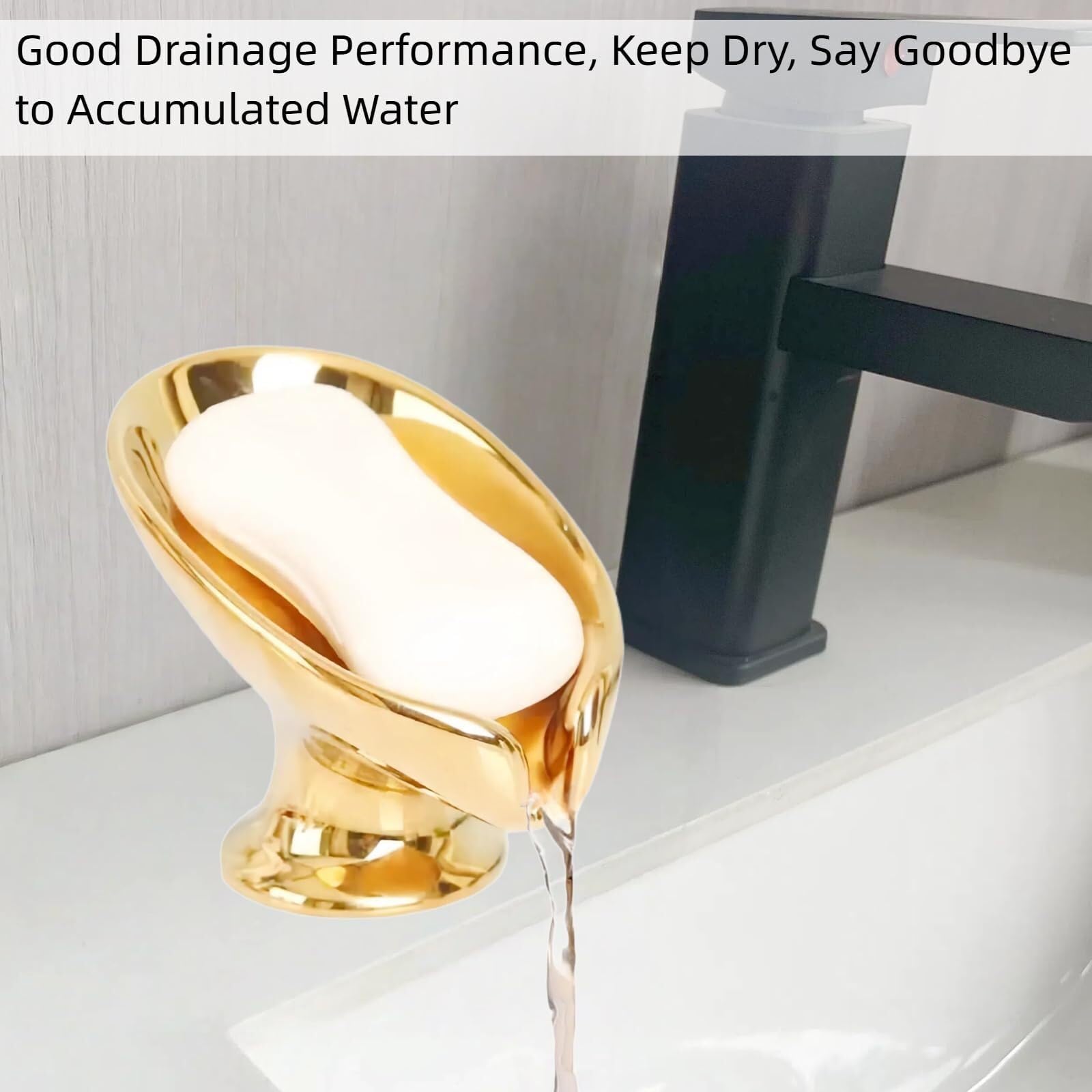 Jaboneras de baño Jabonera de Ducha autodrenante cerámica Brillante metálica usada Decoración estética para el baño(Golden)